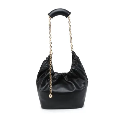 Black Leather Chain Handle Tote Bag
