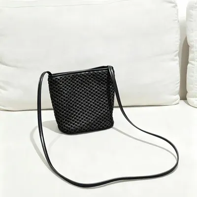 Woven Bucket Black Crossbody Bag