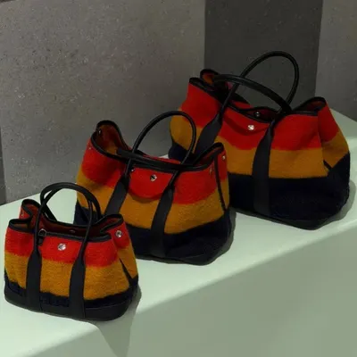 Stripped Wool Tote Bag Red Orange Black Fashion