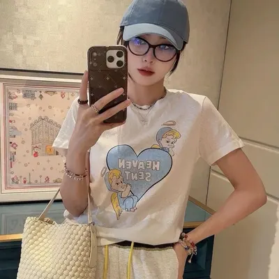 Unisex T-Shirt White Cartoon Print Casual