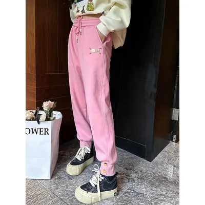 Pink Casual Drawstring Sweatpants