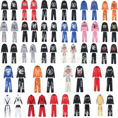 Hellstar Hoodie Set Black Flame Design Streetwear