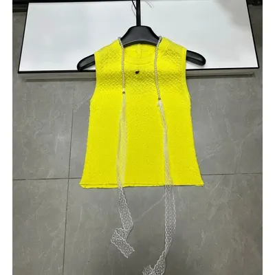 Yellow Lace Trim Sleeveless Top Casual