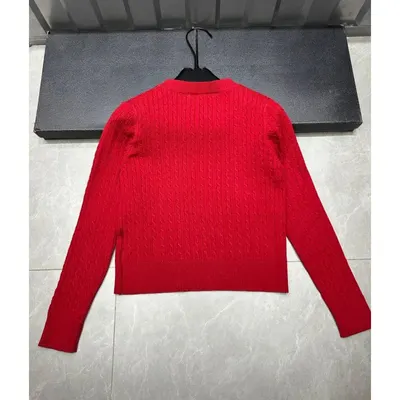 Red Ribbed Long Sleeve Crewneck Sweater