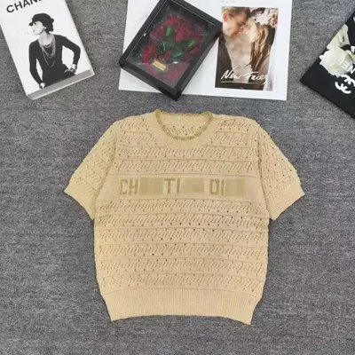 Chanel Knit T-Shirt Beige Casual Top