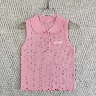 Pink Knit Sleeveless Top With Peter Pan Collar